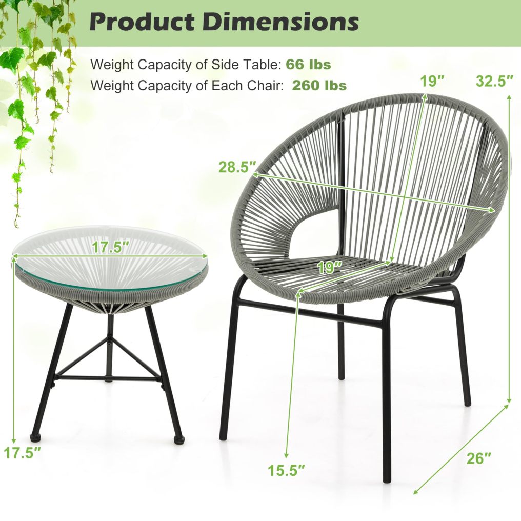 3 Piece Outdoor Acapulco Chair Set with Plastic Rope
