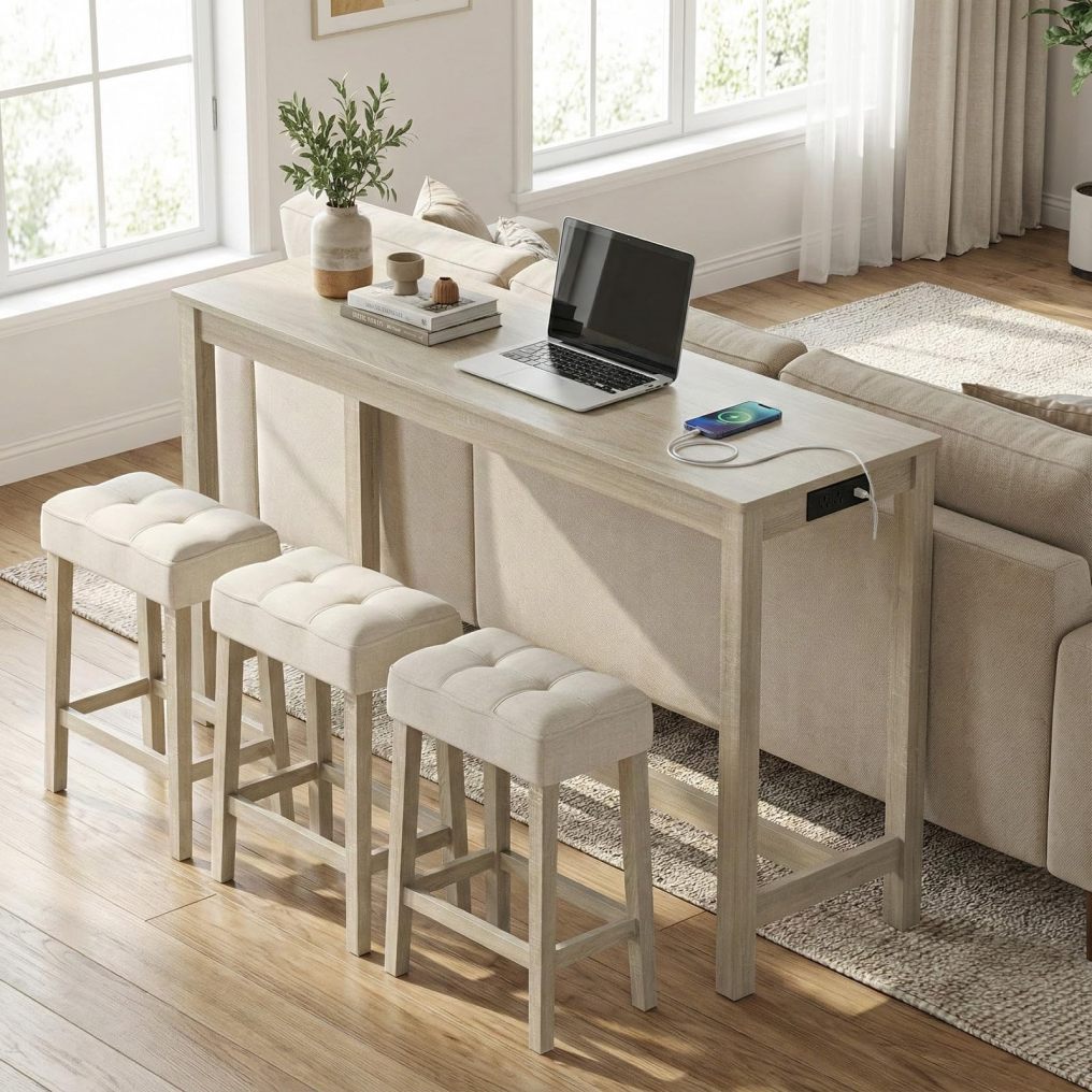 4-Piece Breakfast Nook Bar Set with Built-in Charging Station