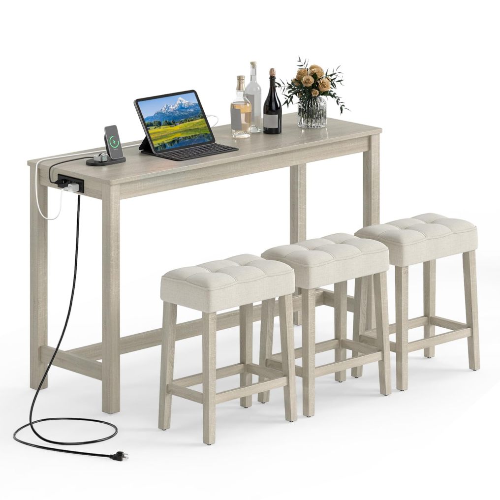 4-Piece Breakfast Nook Bar Set with Built-in Charging Station