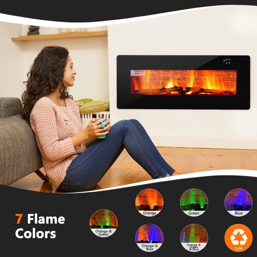 42 Inches Electric Fireplace Wall Mounted and Freestanding Fireplace Heater with Remote