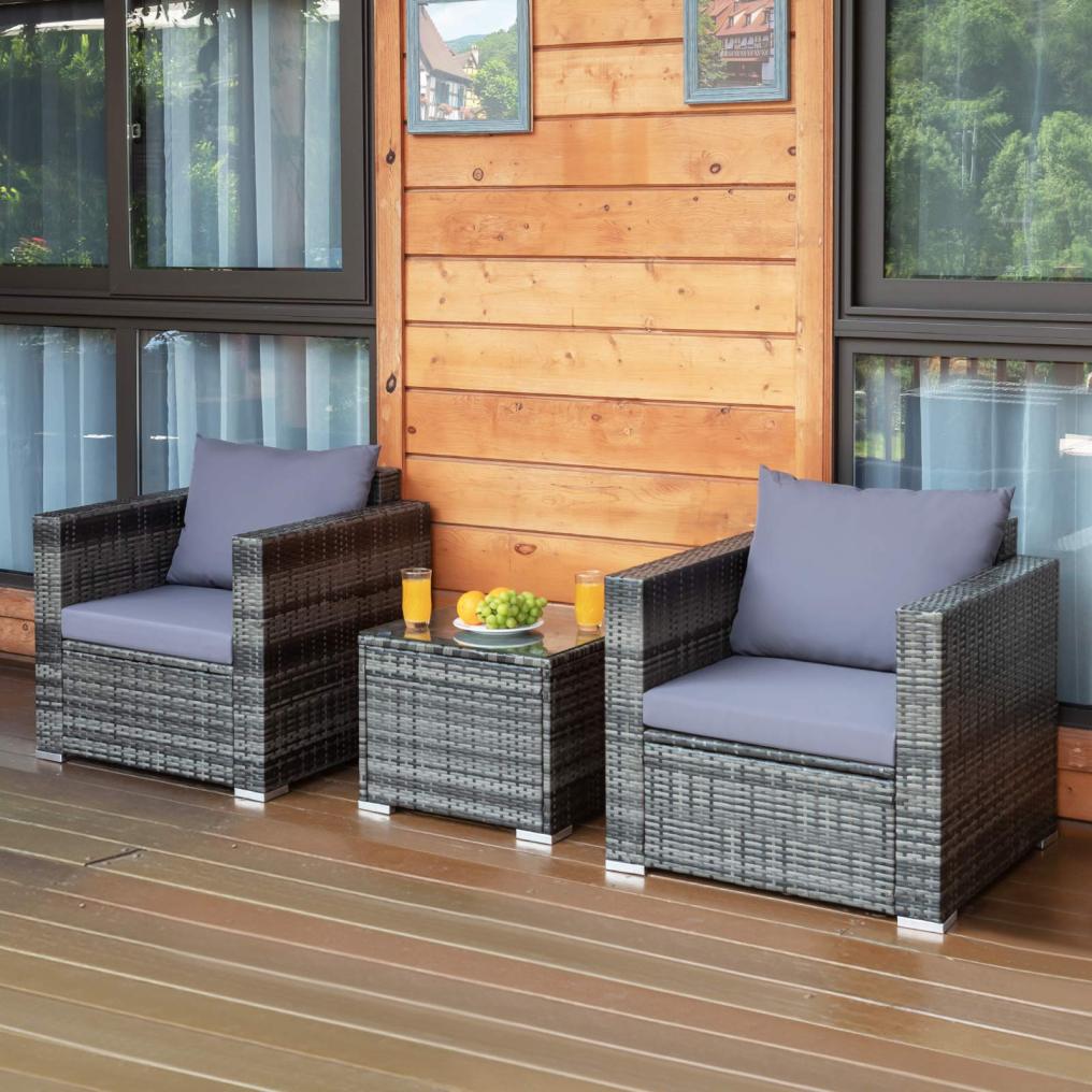 3-Piece Patio Furniture Set Outdoor Wicker Rattan Sofa