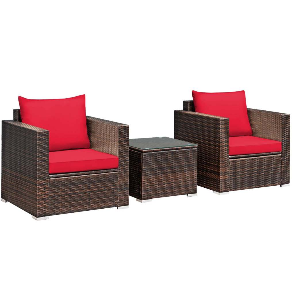 3-Piece Patio Furniture Set Outdoor Wicker Rattan Sofa
