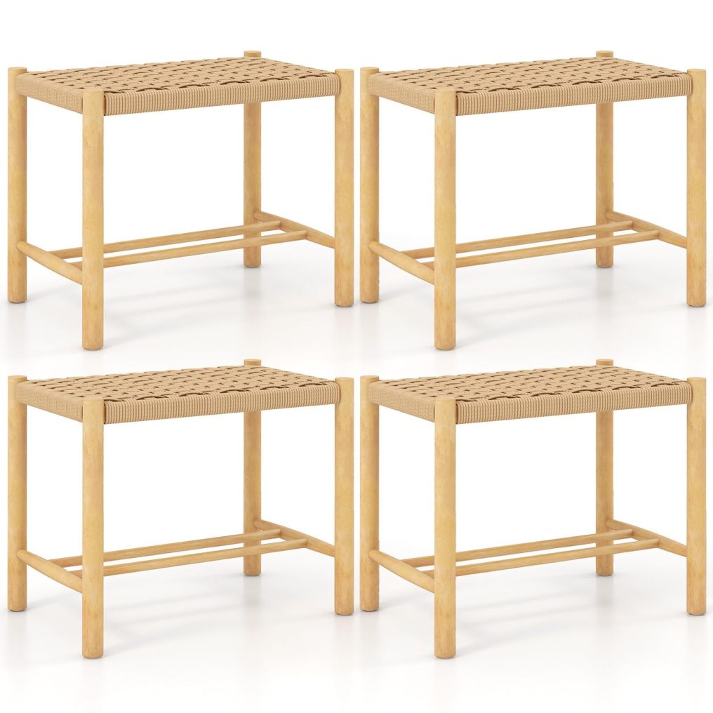 Patio Wooden Dining Stools Set Wide Rustic Backless Saddle Stools