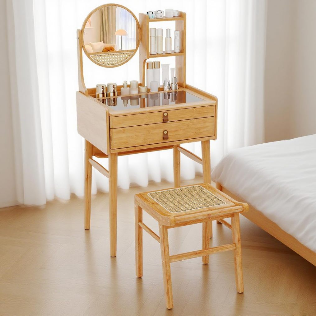 ARLIME Vanity Desk with Mirror and Stool