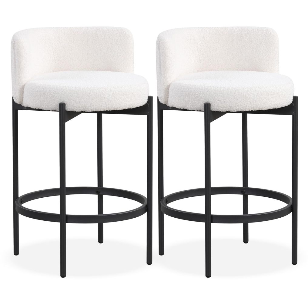 24.5 Inch Boucle Modern Barstools w/Curved Backrest for Dining Room