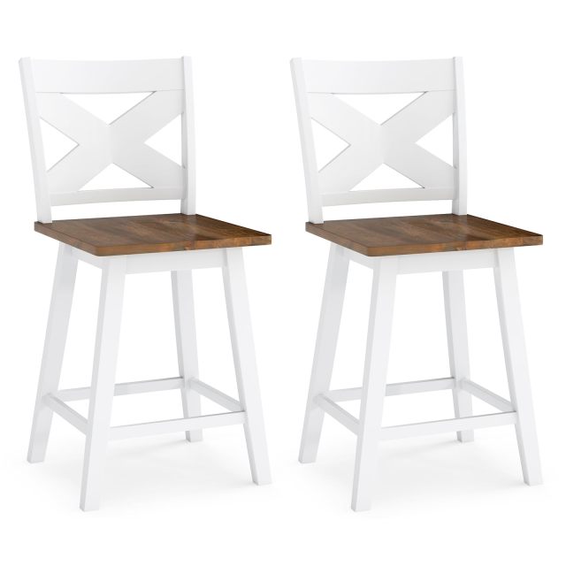 24" Swivel Barstools Set of 2/4 Rubberwood Counter Height Chairs
