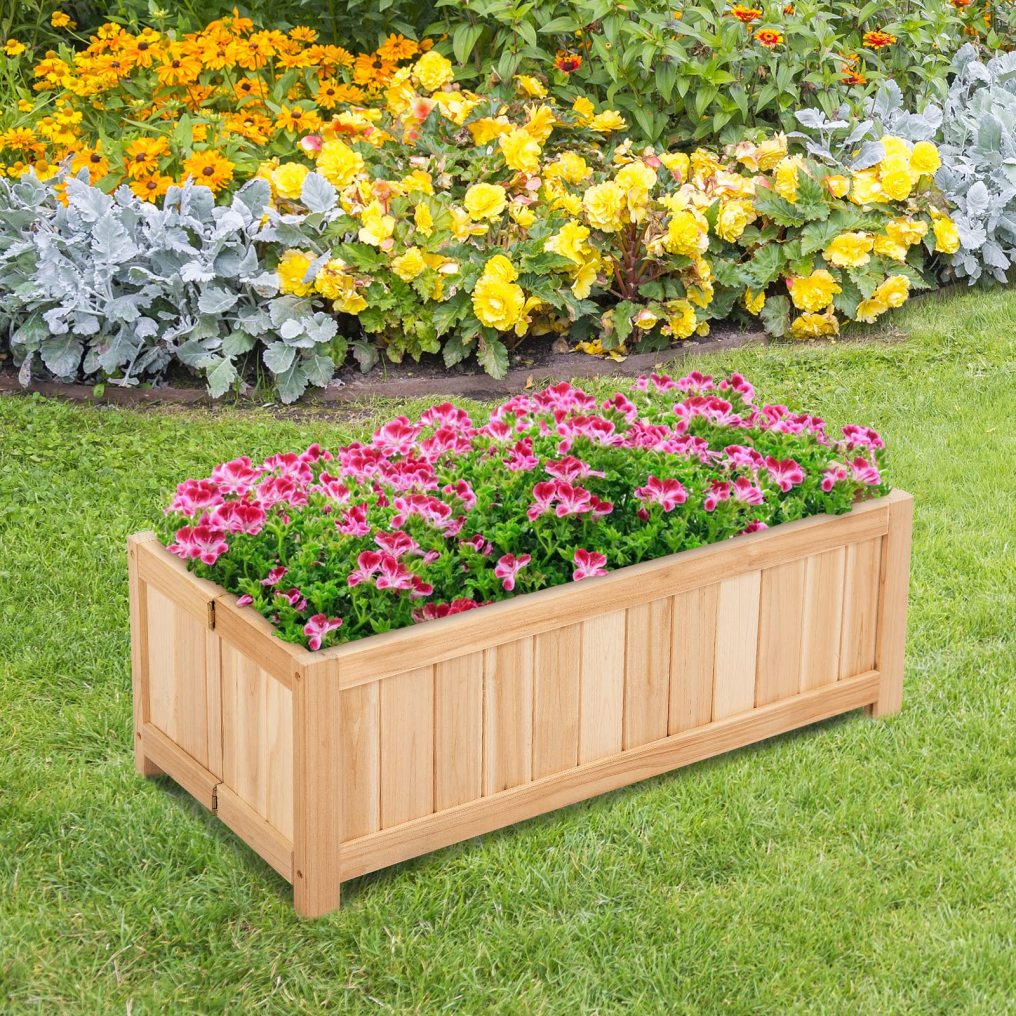 Wooden Planter Garden Bed with Drainage Holes for Vegetables