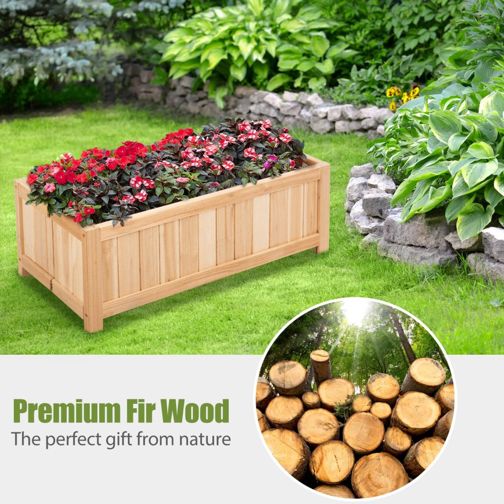 Wooden Planter Garden Bed with Drainage Holes for Vegetables