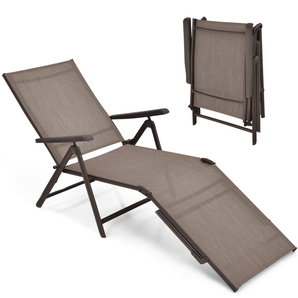 Folding Chaise Lounge Chair Outdoor Portable Reclining Lounger Beach