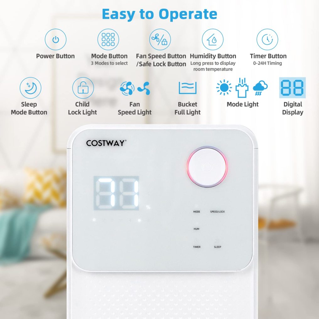 Dehumidifier for Large Room & Basements, 2000 Sq. Ft Dehumidifier with Auto or Manual Drainage