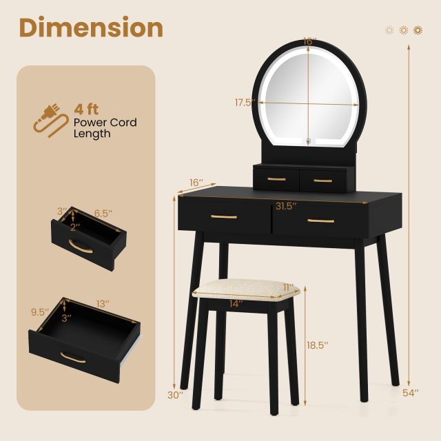 ARLIME Small Vanity Desk with Mirror and Lights