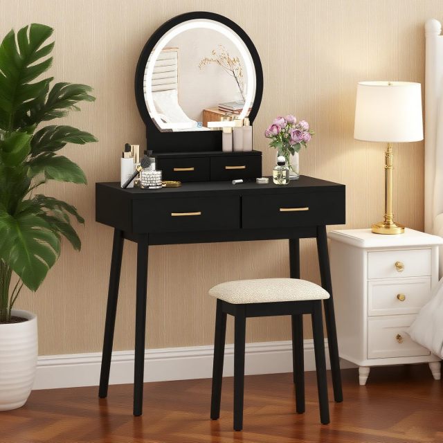 ARLIME Small Vanity Desk with Mirror and Lights
