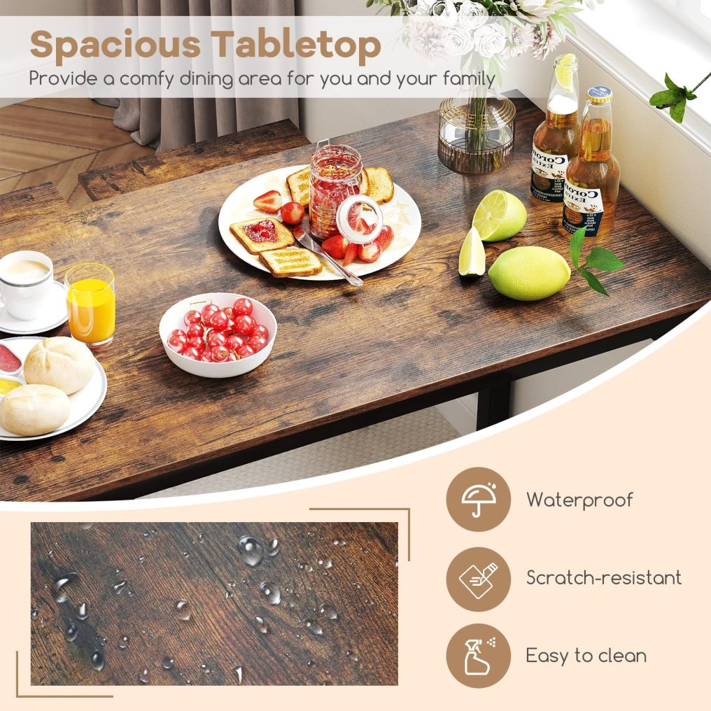 Industrial Dining Table W/Bench & 2 Stools for 4 Persons