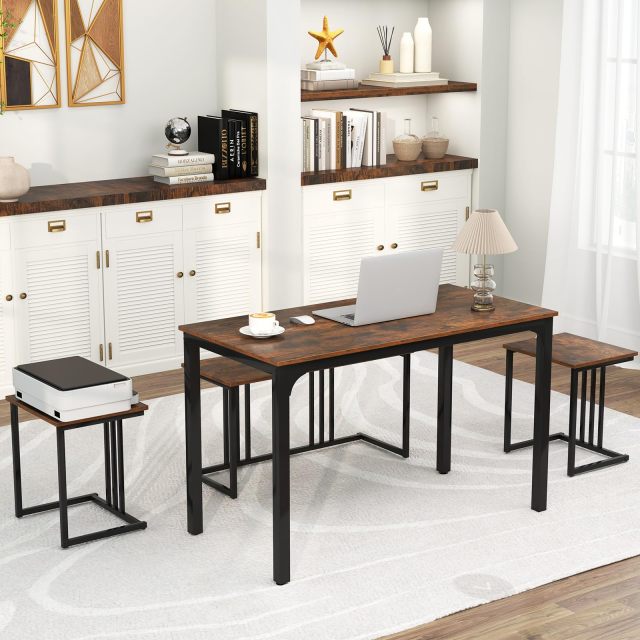Industrial Dining Table W/Bench & 2 Stools for 4 Persons