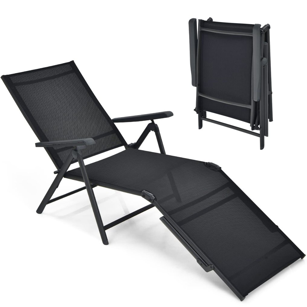 Folding Chaise Lounge Chair Outdoor Portable Reclining Lounger Beach