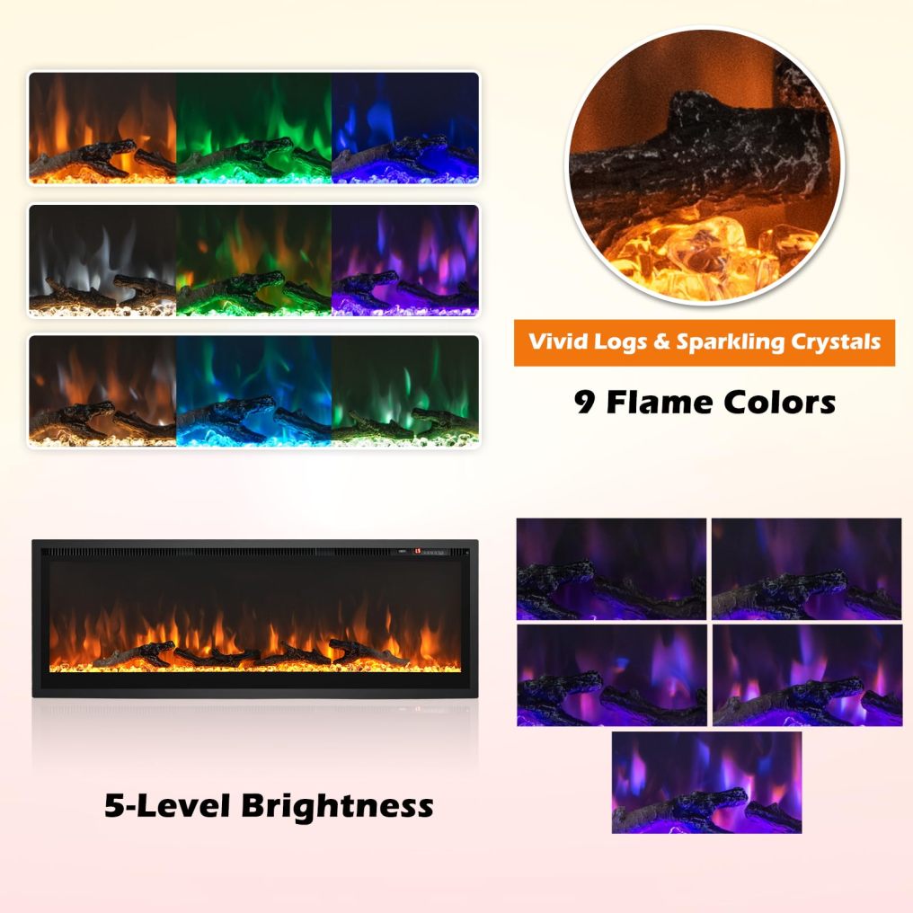 ARLIME Electric Fireplace 50 Inch Wide with Crystal Decor and Log