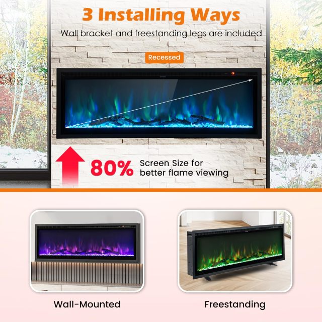 ARLIME Electric Fireplace 50 Inch Wide with Crystal Decor and Log