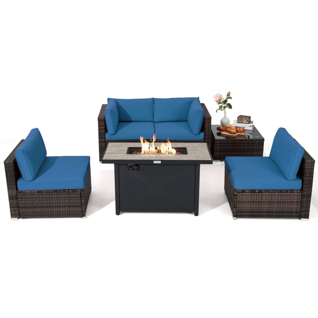 6 Piece Patio Furniture Set with 42'' Fire Pit Table for Backyard