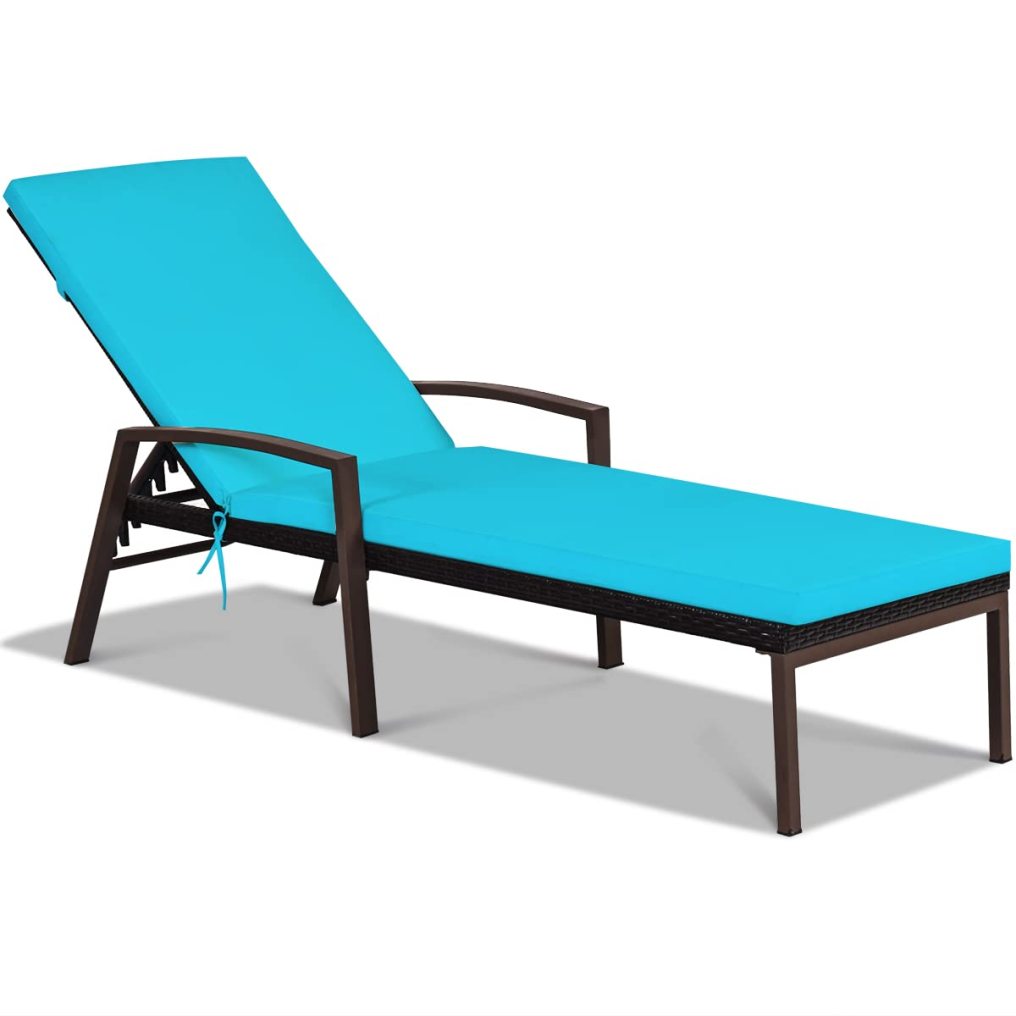 Patio Wicker Chaise Lounge with 5 Position Adjustable Backrest