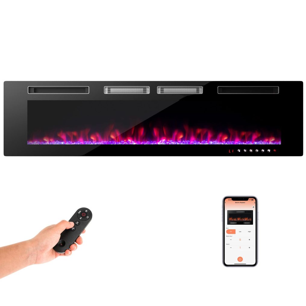 72 Inch Wide Electric Fireplace with Adjustable Flame Color & Speed