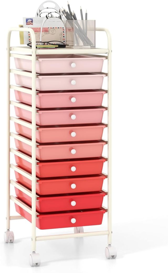 ARLIME 10-Drawer Storage Cart, 10 Drawer Trolley, Rolling Organizer Cart