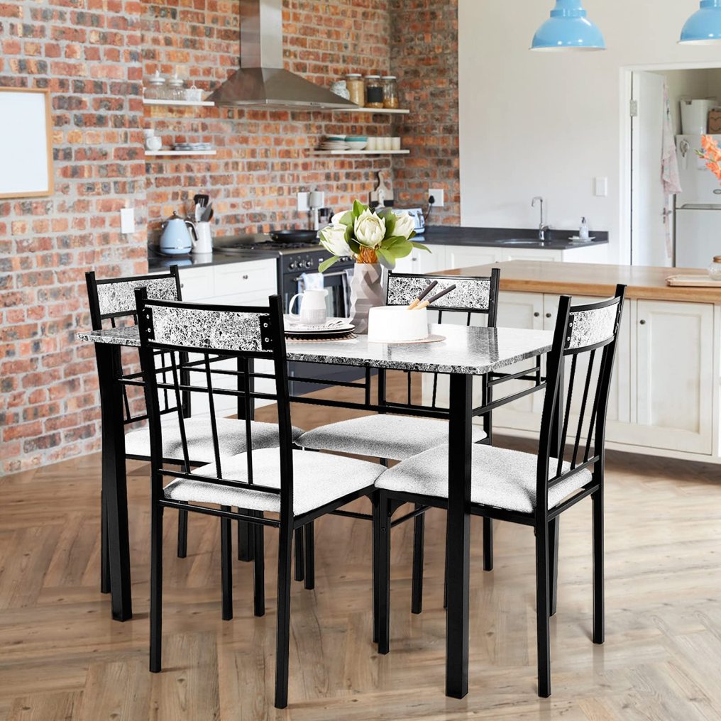 5 Piece Modern Kitchen Dining Set with Sponge Cushion and Metal Structure