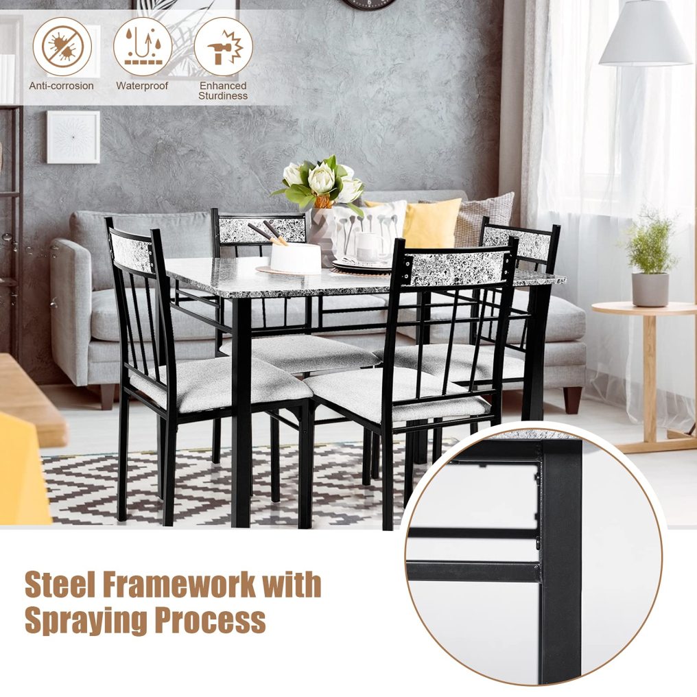 5 Piece Modern Kitchen Dining Set with Sponge Cushion and Metal Structure