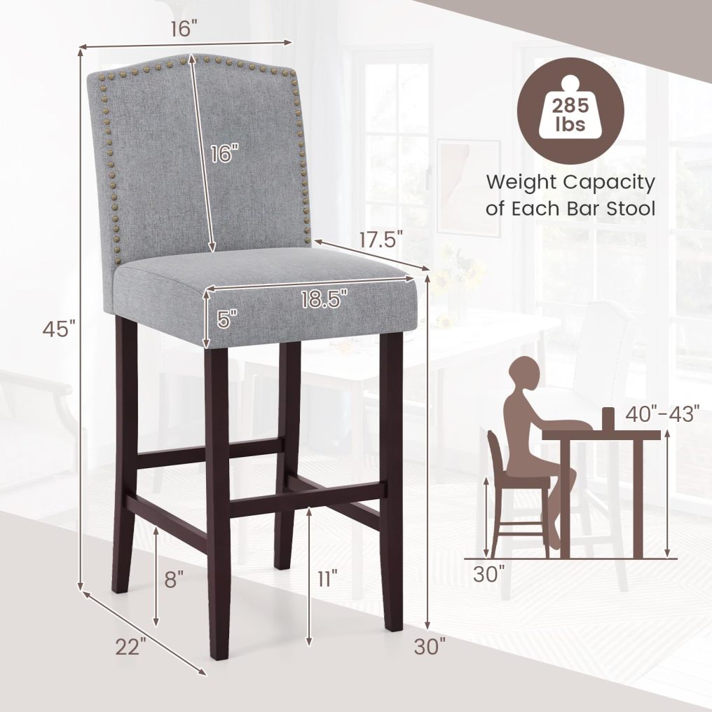 Bar Stools Set of 2/4 Bar Height Dining Side Barstools