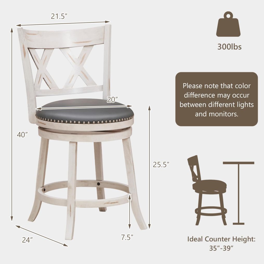 Bar Stool Set of 2/4 for Kitchen Island 25.5” Swivel Armless Counter Height Stools