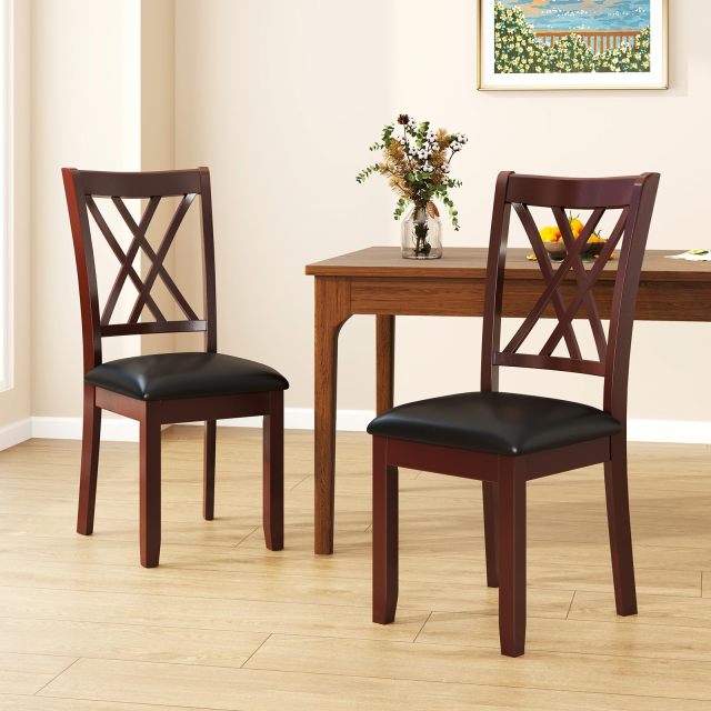 PU Leather Kitchen Chair with Rubber Wood Frame & Padded Seat