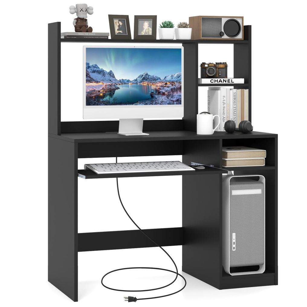 Computer Desk with Storage Shelf Wooden Writing Desk with Hutch