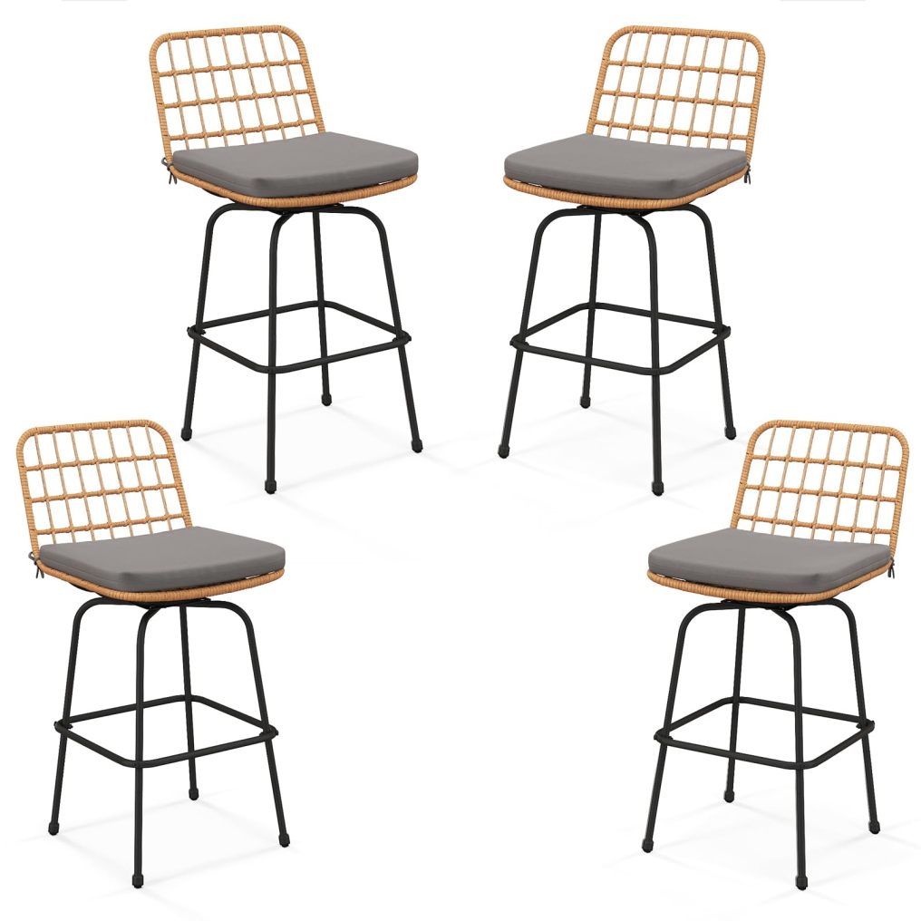 Patio 360° Swivel Bar Stools PE Rattan Bar Chairs with Backrests & Footrests