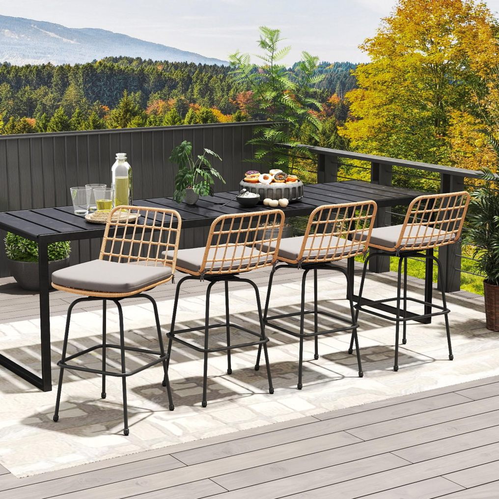 Patio 360° Swivel Bar Stools PE Rattan Bar Chairs with Backrests & Footrests