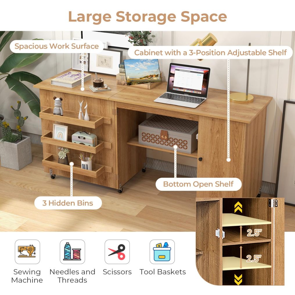 Sewing Machine Table, 62.5" x 20" Foldable Craft Station Table