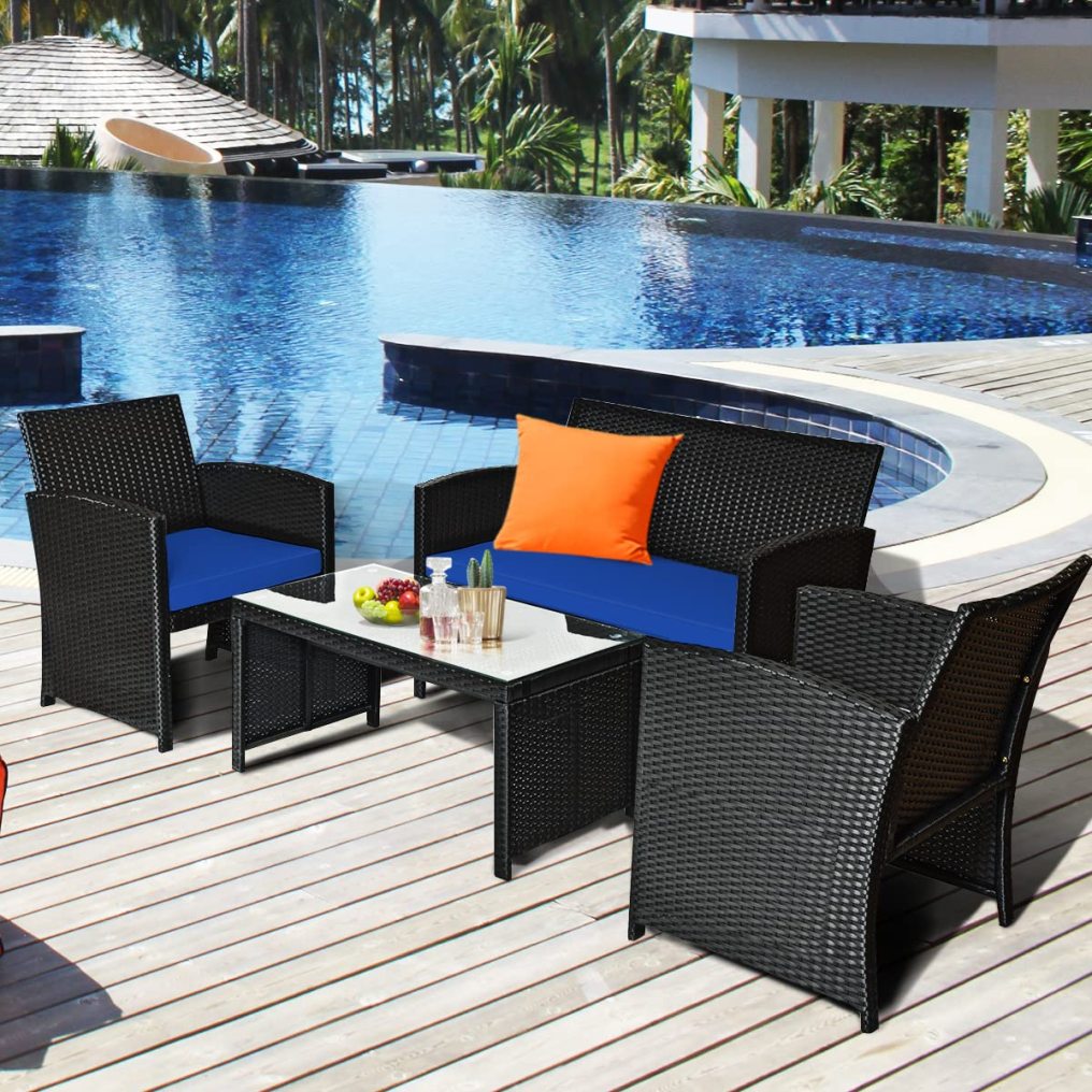 4/8 Pieces Patio Rattan Furniture Set Outdoor Wicker Conversation Set