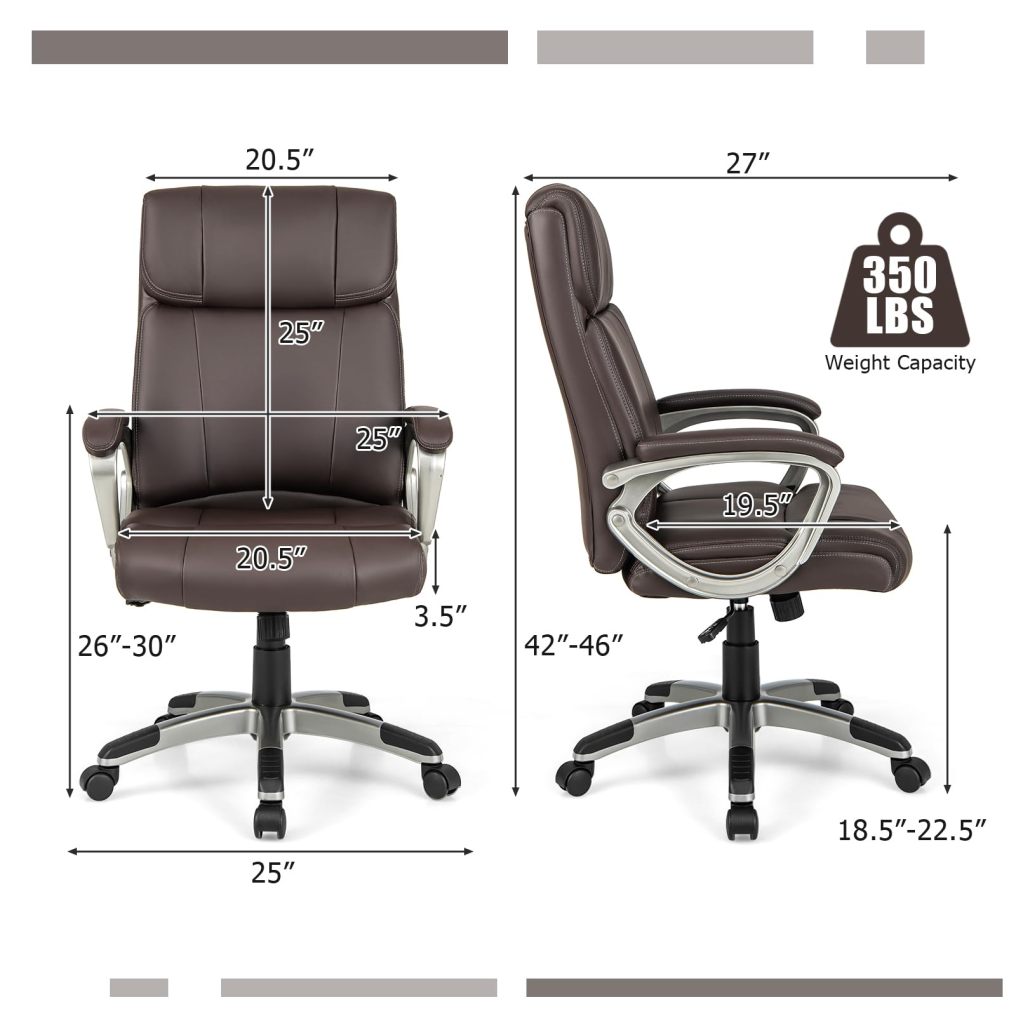 Executive Office Chair Ergonomic PU Leather Desk Chair with Rocking Function & Padded Armrests