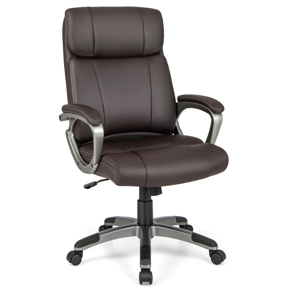 Executive Office Chair Ergonomic PU Leather Desk Chair with Rocking Function & Padded Armrests