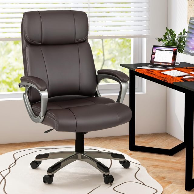 Executive Office Chair Ergonomic PU Leather Desk Chair with Rocking Function & Padded Armrests