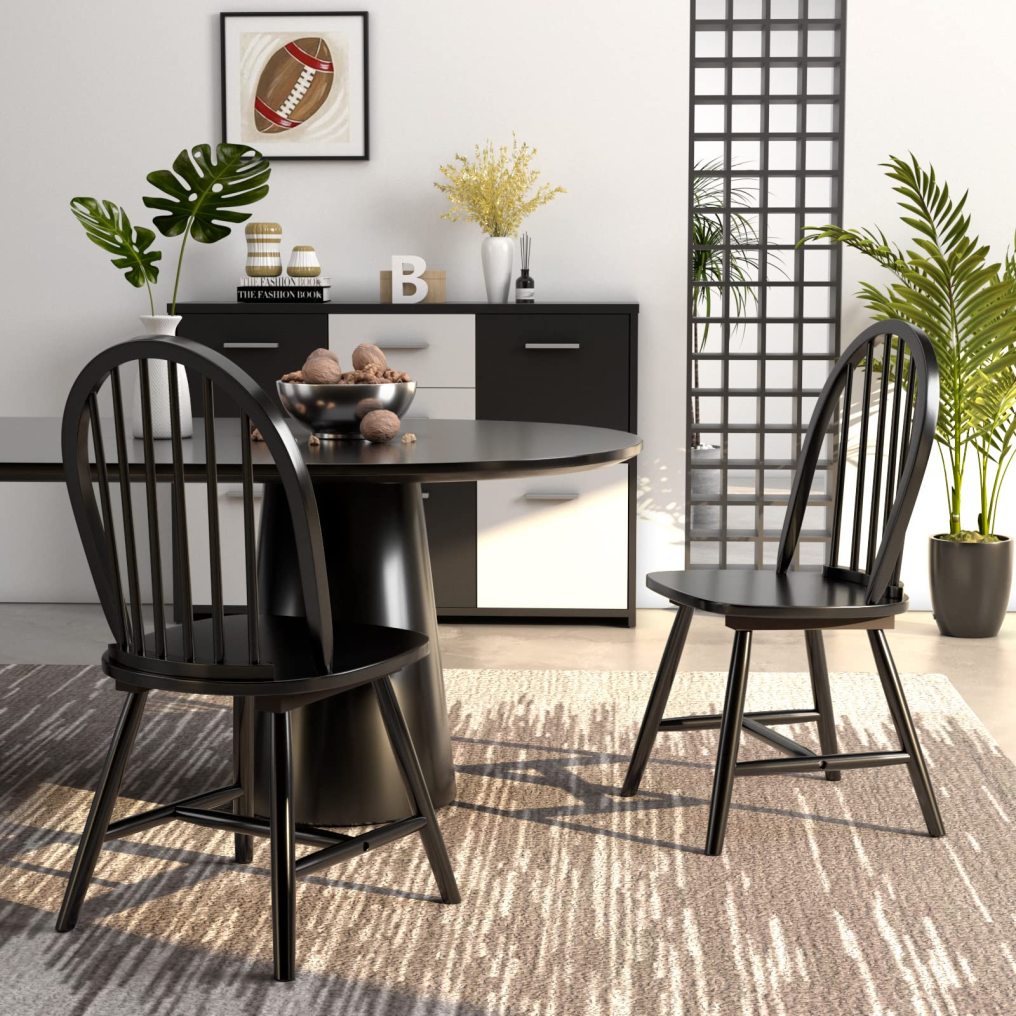 Wood Dining Chairs Set of 2, Windsor Chairs with Solid Wood Legs