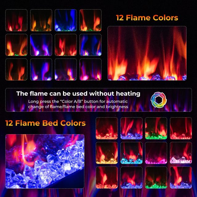 60 Inch Electric Fireplace Recessed and Wall Mounted, 750W/1500W Electric Fireplace Heater with Remote