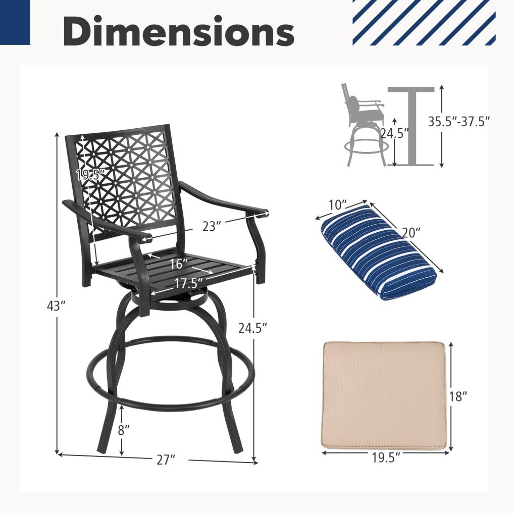 Outdoor Bar Chair Set of 2/4 24.5 Inch Swivel Counter Height Bar Stools