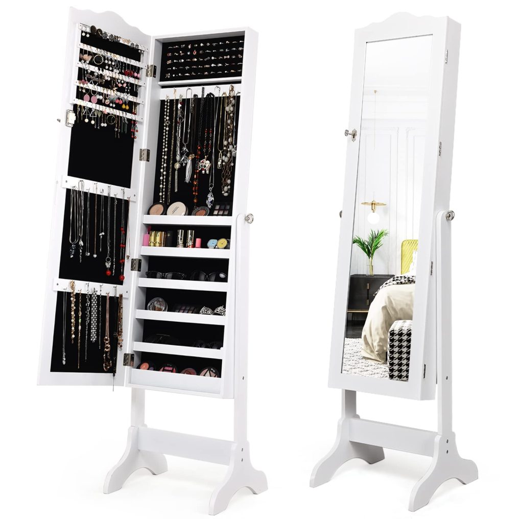 4-Angle Tilting Jewelry Organizer with Full-length Mirror & Large Capacity