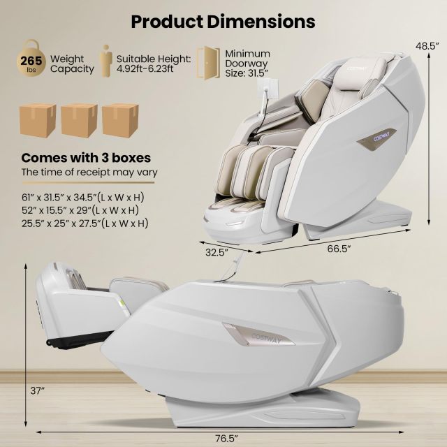 Zero Gravity Full Body Massage Chair w/ 4D Dual Roller System Flexible Track