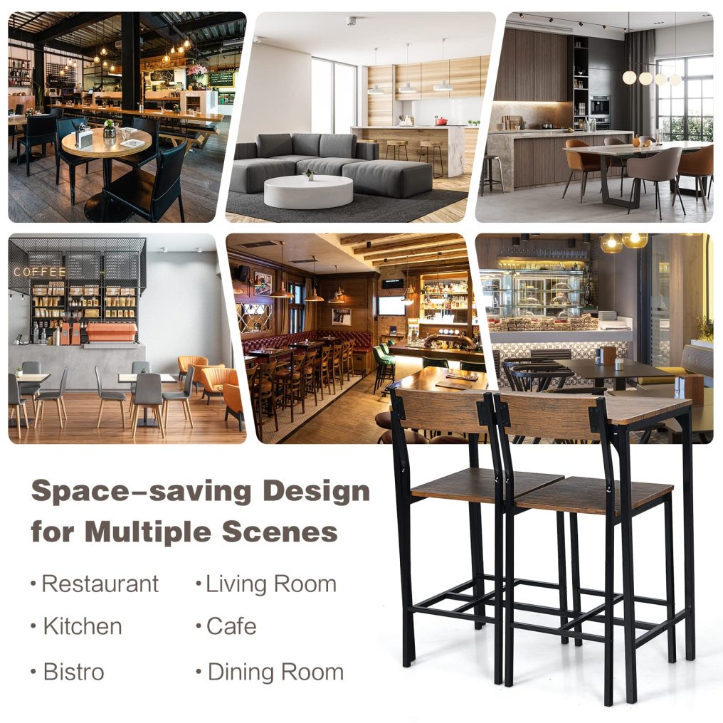 3 Pieces Bar Table Set Pub Table Set W/Heavy Duty Steel Frame