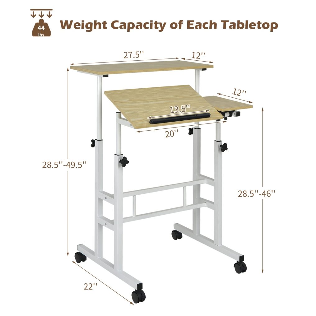 Mobile Standing Desk with Wheels for Home & Office