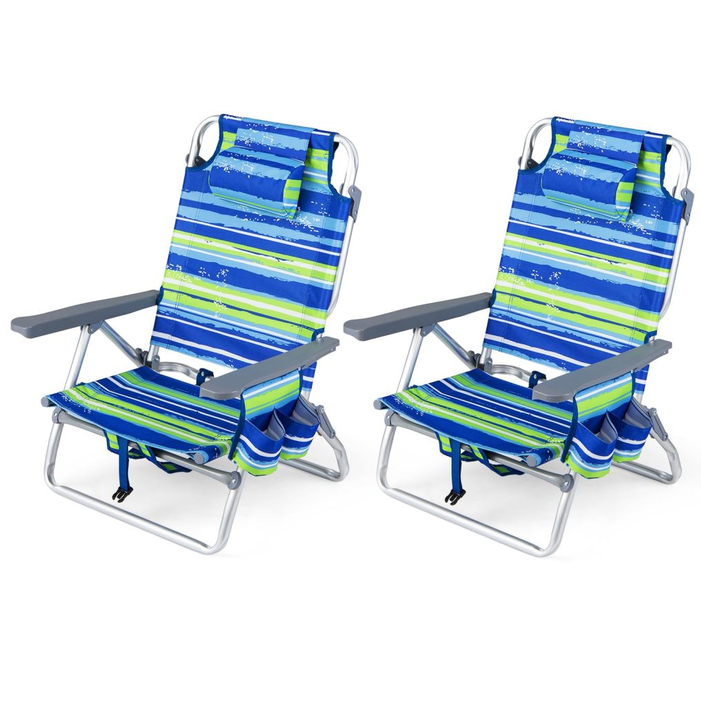 Portable Folding Backpack Beach Chairs Set of 2 with 5-Position Backrest