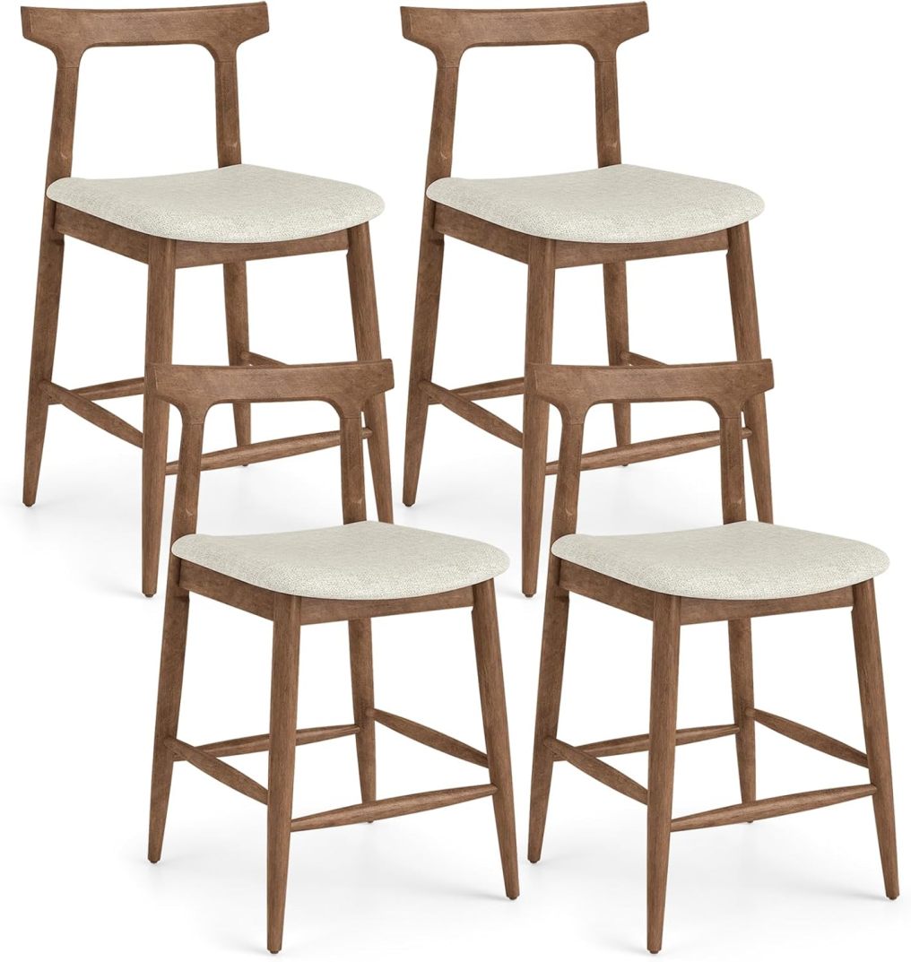 24 Inch Solid Wood Kitchen Island Chairs with Curved Backs (2/4)