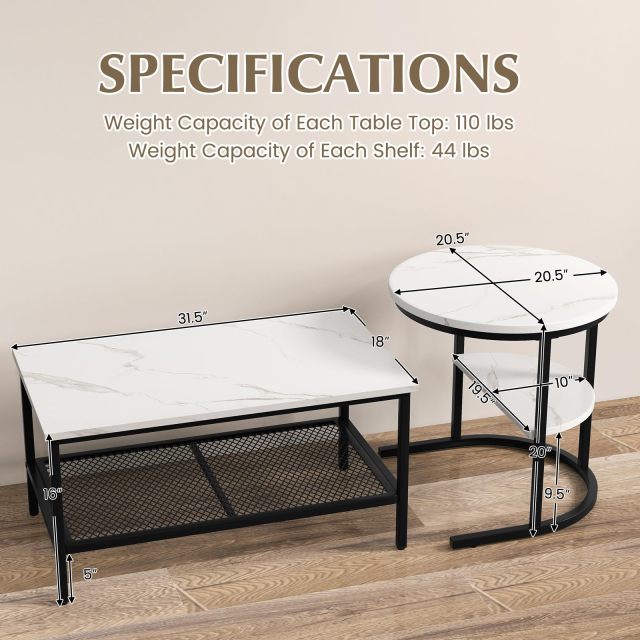31.5'' Modern Center Coffee Table and 20.5'' Small Sofa Side Table