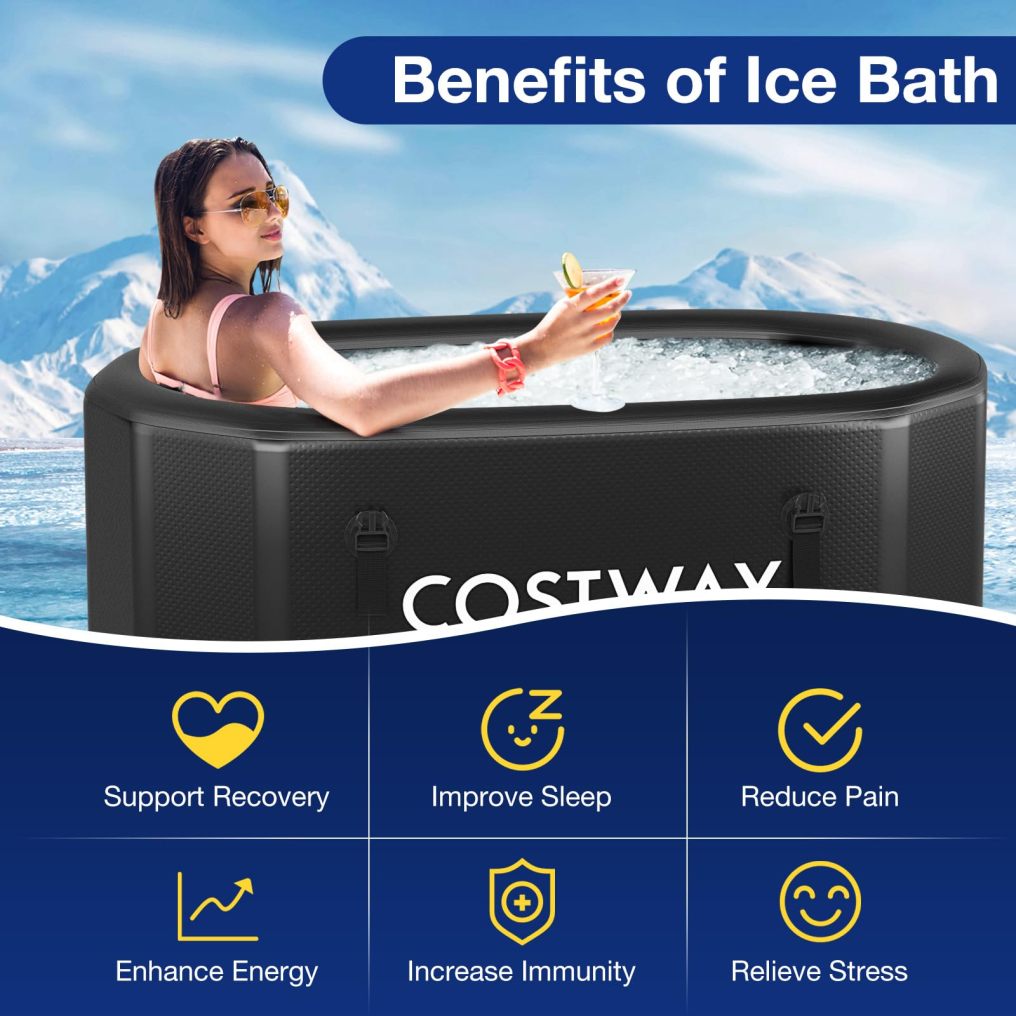 129 Gal Oval Ice Bath Tub w/Cover Portable Outdoor Ice Bath Tub w/Backpack