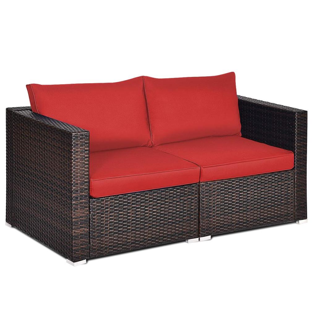 2/4PCS Patio Rattan Corner Sofa Sectional Furniture Conversation Set